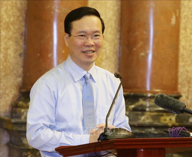 Chủ tịch nước Võ Văn Thưởng phát biểu tại cuộc gặp mặt. Ảnh: Thống Nhất/TTXVN