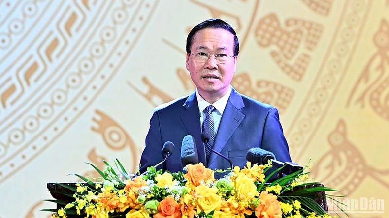 Chủ tịch nước Võ Văn Thưởng phát biểu tại buổi lễ. (Ảnh: Đăng Khoa)