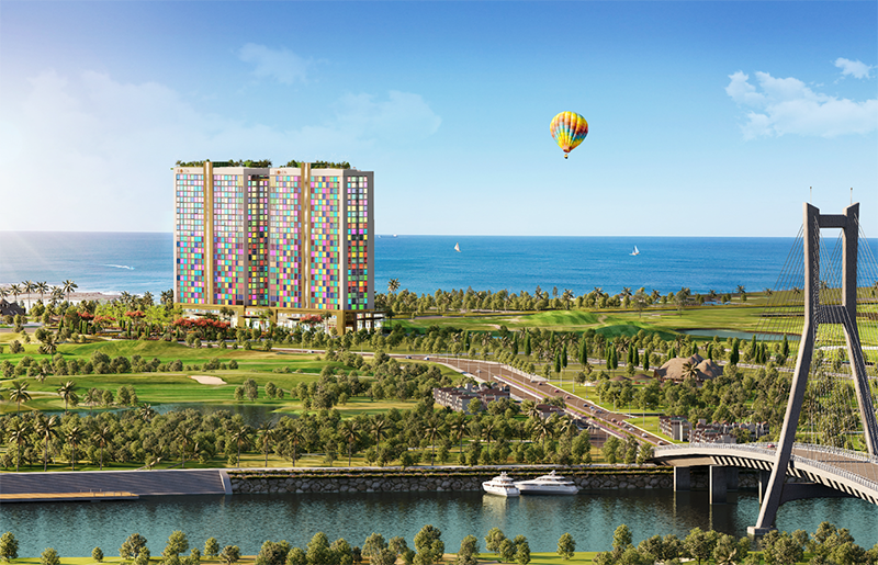 Khách sạn Dolce Penisola khi nhìn từ chân cầu Nhật Lệ