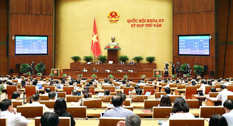 Quốc hội biểu quyết thông qua nghị quyết. Ảnh: Phạm Kiên/TTXVN