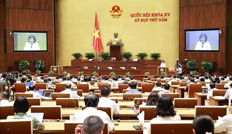 Thống đốc Ngân hàng nhà nước Việt Nam Nguyễn Thị Hồng trình bày Tờ trình về dự án Luật Các tổ chức tín dụng (sửa đổi). Ảnh: Doãn Tấn/TTXVN