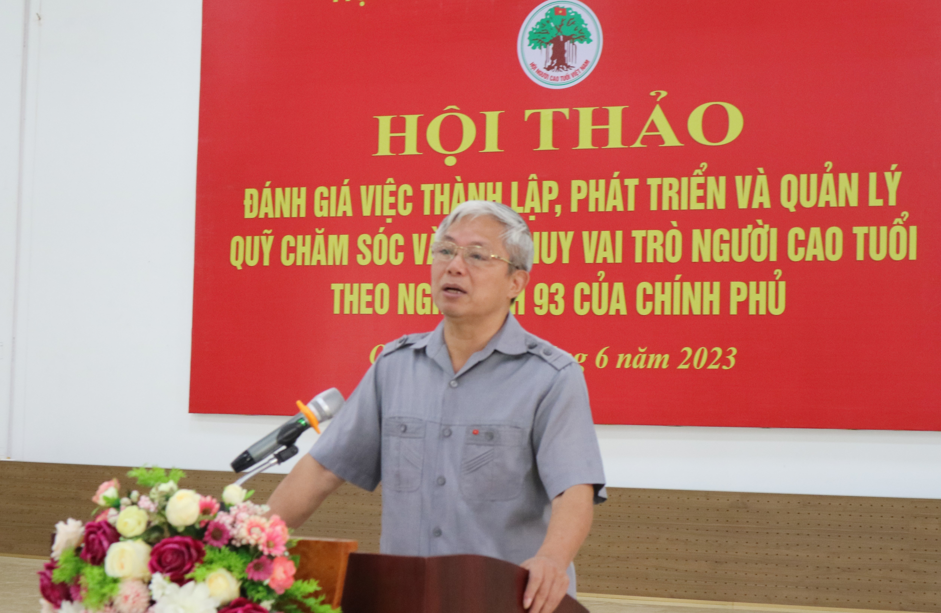 Đại diện lãnh đạo Trung ương Hội Người Cao tuổi Việt Nam phát biểu tại hội nghị.