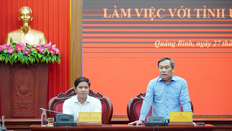Đồng chí Bí thư Tỉnh ủy Vũ Đại Thắng phát biểu tại buổi làm việc