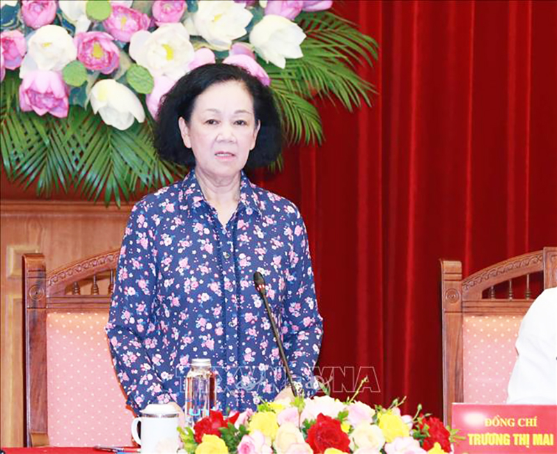 Đồng chí Trương Thị Mai, Uỷ viên Bộ Chính trị, Thường trực Ban Bí thư, Trưởng Ban Tổ chức Trung ương phát biểu chỉ đạo hội nghị. Ảnh: Phương Hoa/TTXVN