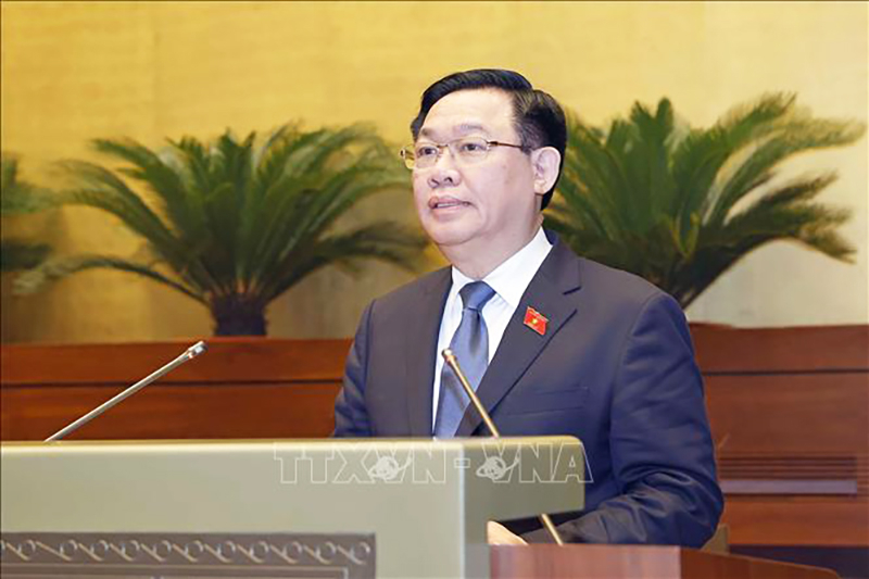 Chủ tịch Quốc hội Vương Đình Huệ phát biểu kết thúc phiên chất vấn và trả lời chất vấn tại phiên họp. Ảnh: Doãn Tấn/TTXVN