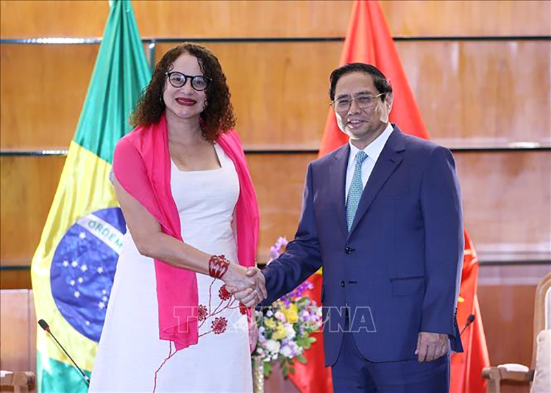  Thủ tướng Phạm Minh Chính tiếp bà Luciana Santos, Chủ tịch Đảng Cộng sản Brazil. Ảnh: Dương Giang/TTXVN
