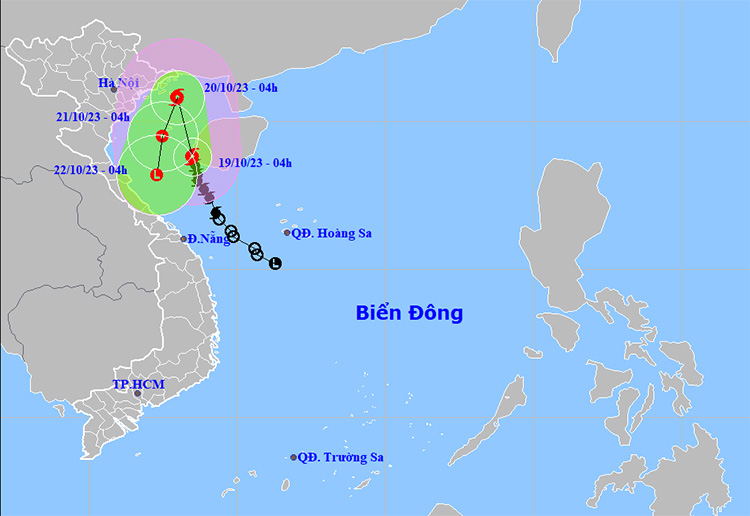 Vị trí và đường đi của bão số 5. Ảnh: NCHMF