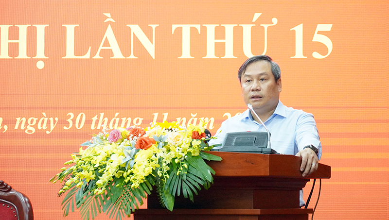 Đồng chí Bí thư Tỉnh ủy Vũ Đại Thắng phát biểu tại hội nghị