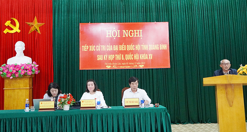 Cử tri tham gia ý kiến tại buổi tiếp xúc.