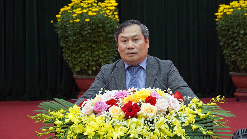 Đồng chí Bí thư Tỉnh ủy Vũ Đại Thắng phát biểu tại buổi gặp mặt