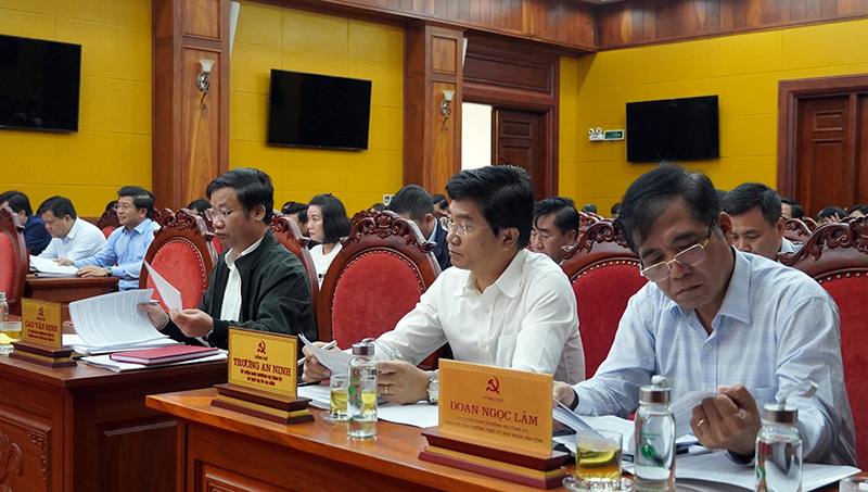  Đồng chí Trưởng ban Tổ chức Tỉnh ủy Trần Vũ Khiêm trình bày các báo cáo