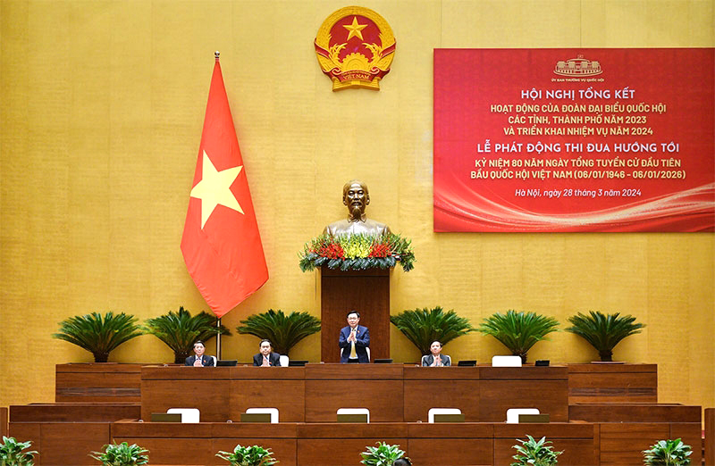 Chủ tịch Quốc hội Vương Đình Huệ phát biểu chỉ đạo. Ảnh: Nhan Sáng/TTXVN