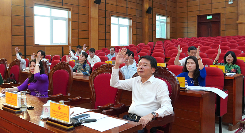 Các đại biểu HĐND thành phố biểu quyết thông qua dự thảo các nghị quyết.