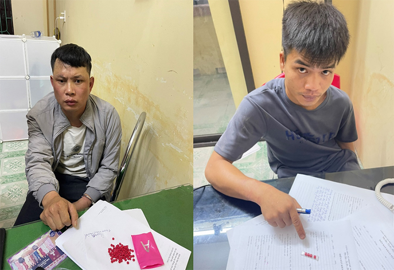 Đối tượng Đoàn Văn Thành, Nguyễn Đức Ly và tang vật vụ án.