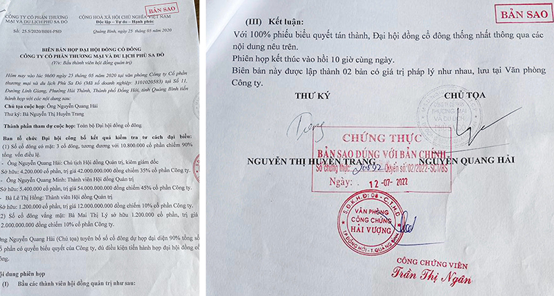 Biên bản họp Đại hội đồng cổ đông của công ty vào ngày 25/5/2020 có dấu hiệu lập khống.