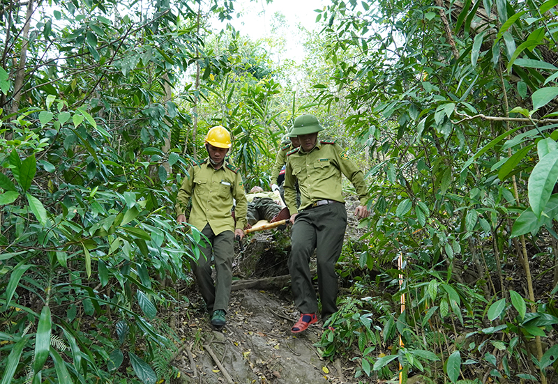 Đưa người bị thương ra khỏi hiện trường đám cháy.