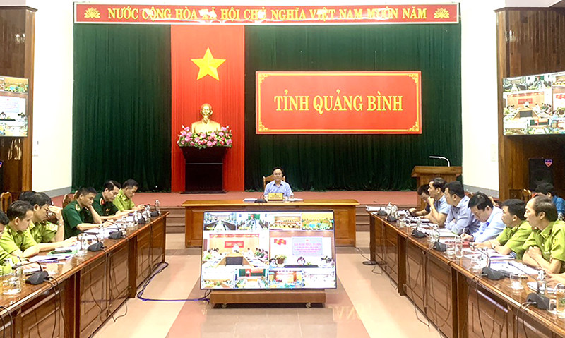 Quang cảnh hội nghị tại điểm cầu Quảng Bình.