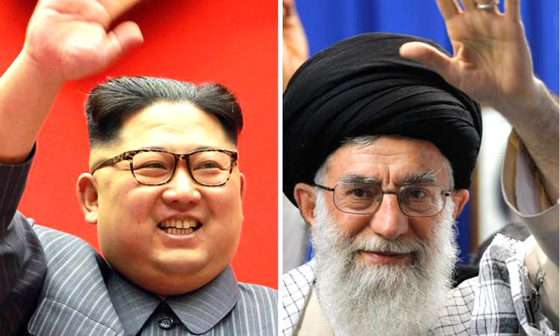 Chủ tịch Triều Tiên Kim Jong-un (trái) và lãnh đạo tinh thần tối cao của Iran - Đại giáo chủ Ali Khamenei. Ảnh: The Wall Street Journal