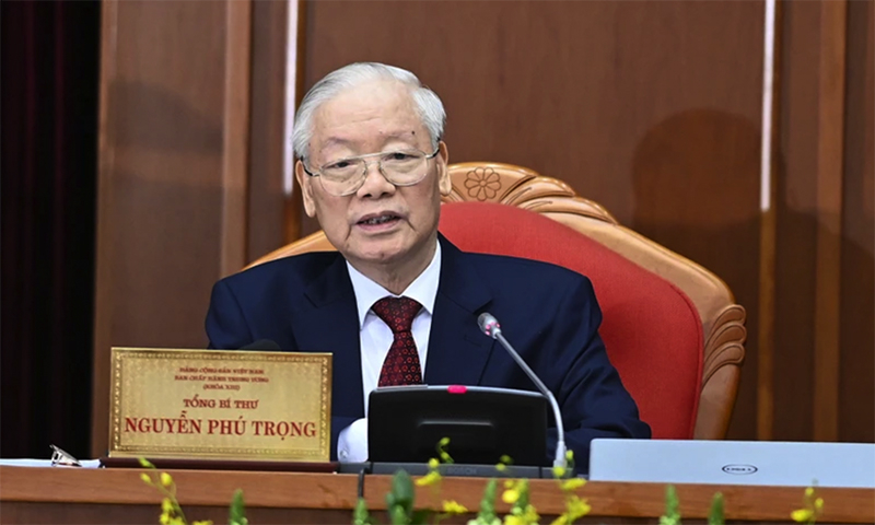 Tổng Bí thư Nguyễn Phú Trọng và các đồng chí lãnh đạo Đảng, Nhà nước dự khai mạc hội nghị Trung ương lần thứ chín, khóa XIII. Ảnh: ĐĂNG KHOA