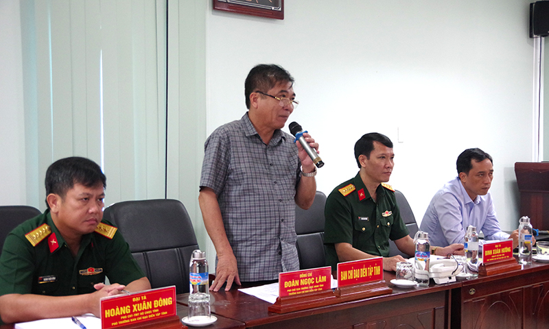 Đồng chí Phó Chủ tịch Thường trực UBND tỉnh Đoàn Ngọc Lâm phát biểu tại buổi kiểm tra công tác chuẩn bị diễn tập PCCR-TKCN huyện Quảng Trạch.