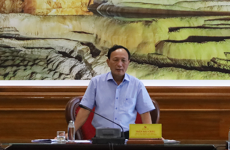 Đồng chí Phó Bí thư Thường trực Tỉnh ủy Trần Hải Châu phát biểu kết luận tại buổi làm việc.