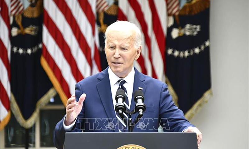 Tổng thống Mỹ Joe Biden phát biểu tại Nhà Trắng ở Washington DC., ngày 14/5/2024. Ảnh: Kyodo/TTXVN