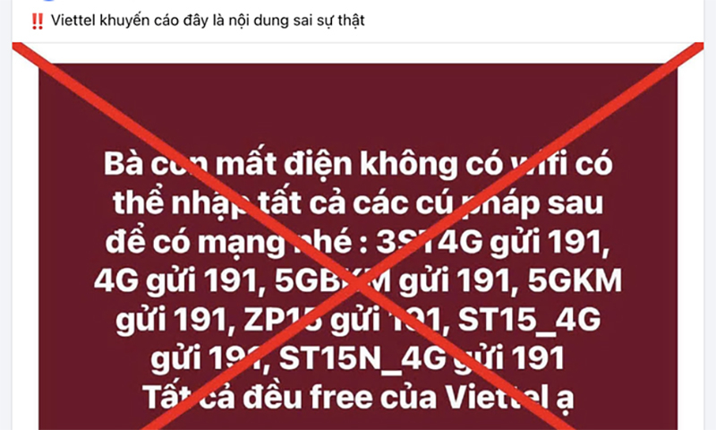 Viettel Telecom lên tiếng xác nhận đây là thông tin sai sự thật. (Ảnh chụp màn hình)