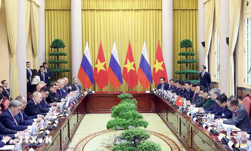 Chủ tịch nước Tô Lâm và Tổng thống Liên bang Nga Vladimir Putin hội đàm hồi tháng 6/2024. (Ảnh: Nhan Sáng/TTXVN)