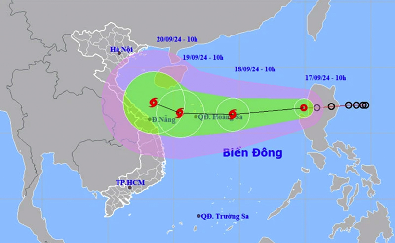Vị trí và hướng di chuyển của áp thấp nhiệt đới.