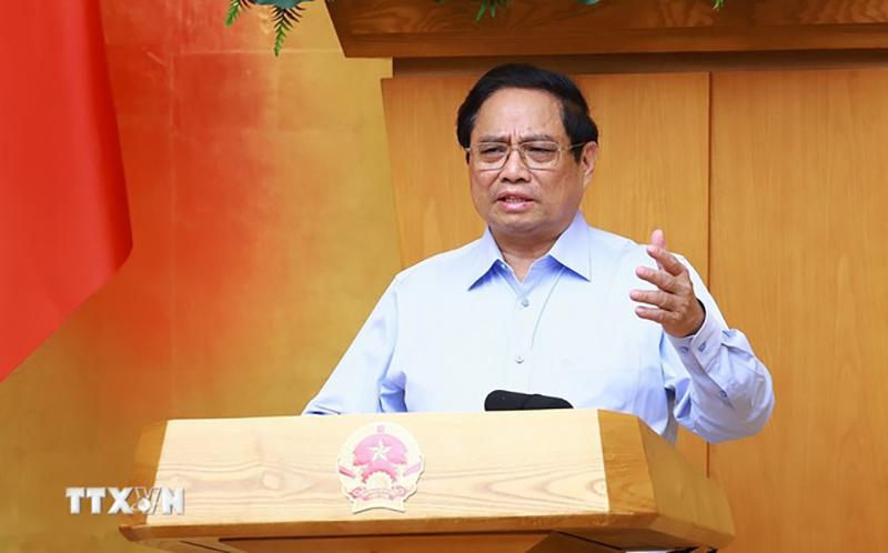Thủ tướng Phạm Minh Chính chủ trì phiên họp Chính phủ chuyên đề pháp luật. (Ảnh: Dương Giang/TTXVN)