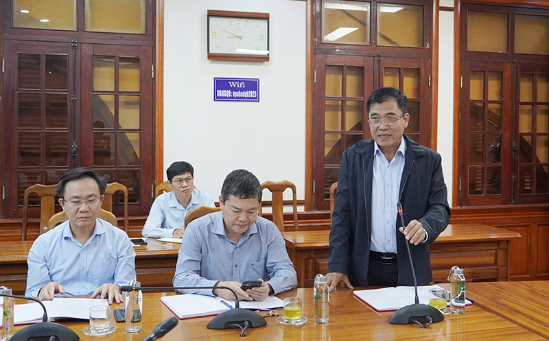 Đồng chí Phó Chủ tịch Thường trực UBND tỉnh Đoàn Ngọc Lâm phát biểu tại cuộc làm việc.