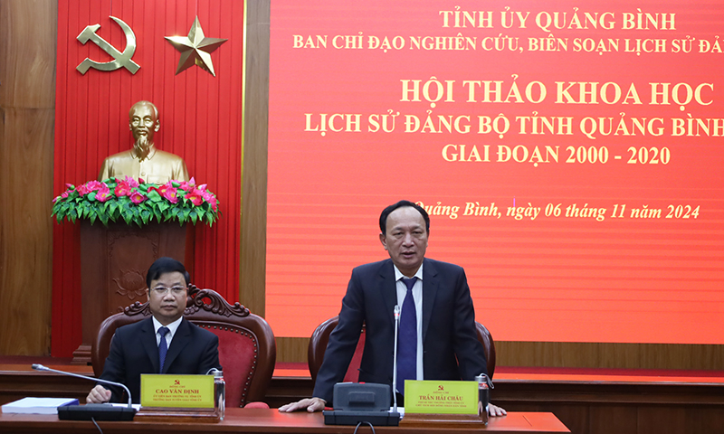 Đồng chí Phó Bí thư Thường trực Tỉnh ủy Trần Hải Châu điều hành hội thảo.