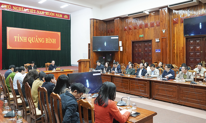 Quang cảnh hội nghị tại điểm cầu Quảng Bình.