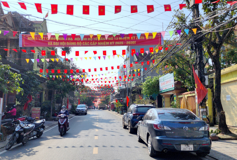 Đường Trường Chinh rực rỡ cờ hoa “Mừng Đảng, mừng Xuân”.