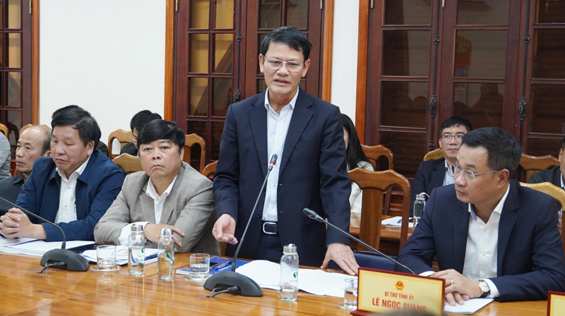 Lãnh đạo Ban quan lý Khu kinh tế phát biểu về tình hình phát triển hạ tầng các KCN, CCN trên địa bàn tỉnh.