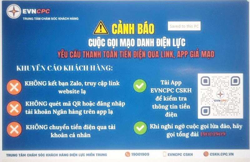 PC Quảng Bình đưa ra khuyến cáo cho khách hàng cảnh báo cuộc gọi mạo danh điện lực