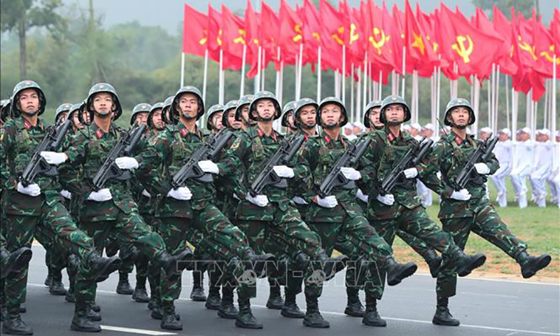Khối Bộ đội Đặc công tham gia hợp luyện lễ kỷ niệm 50 năm Ngày giải phóng miền Nam, thống nhất đất nước (30/4/1975-30/4/2025). Ảnh: Trọng Đức/TTXVN