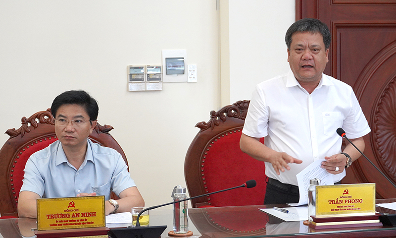 Đồng chí Phó Bí thư Tỉnh ủy, Chủ tịch UBND tỉnh, Phó trưởng Ban Thường trực BCĐ Trần Phong phát biểu tại phiên họp.