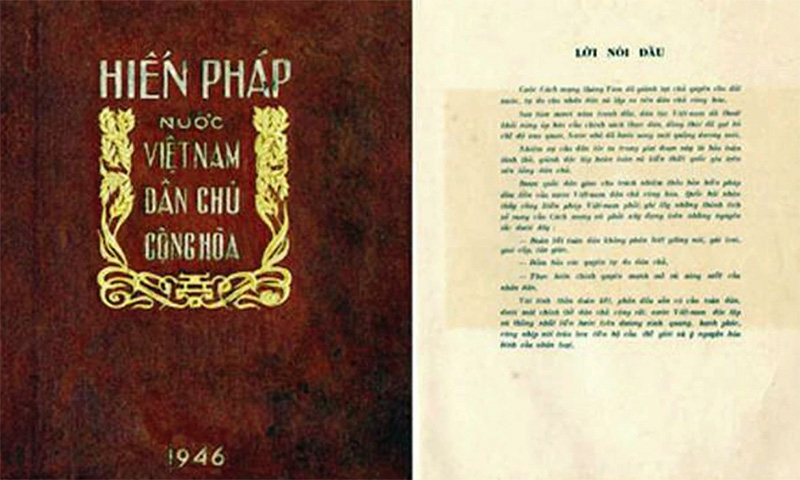 Bản Hiến pháp đầu tiên của nước Việt Nam Dân chủ Cộng hòa-Hiến pháp năm 1946. Ảnh: TL