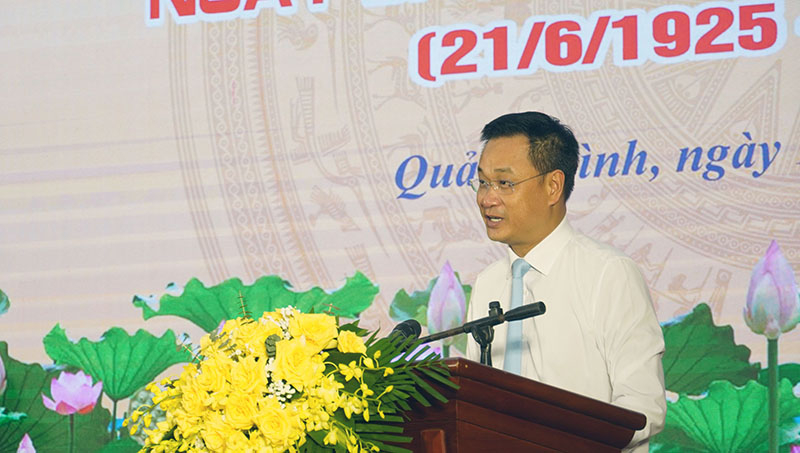 Đồng chí Lê Ngọc Quang, Ủy viên Trung ương Đảng, Bí thư Tỉnh ủy phát biểu tại buổi lễ