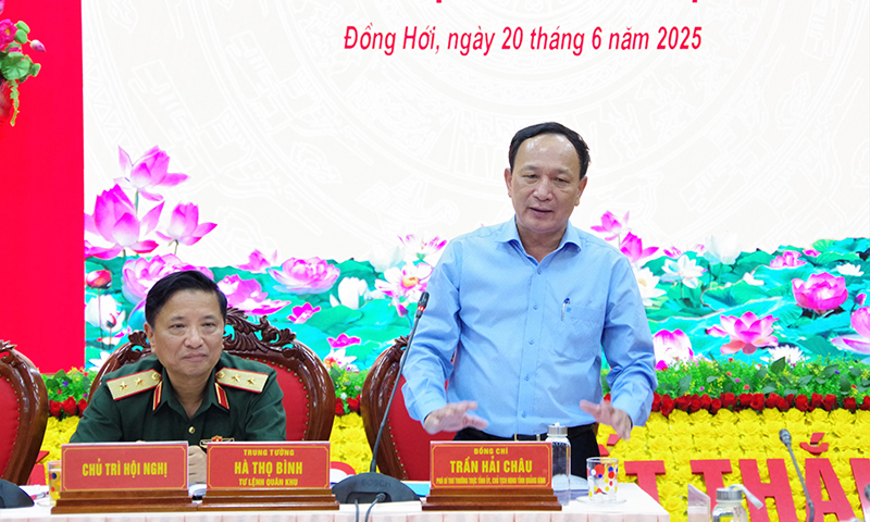 Đồng chí Phó Bí thư Thường trực Tỉnh ủy Trần Hải Châu phát biểu tại hội nghị.