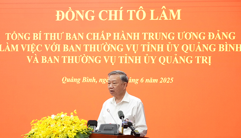 Đồng chí Tổng Bí thư Tô Lâm phát biểu tại buổi làm việc