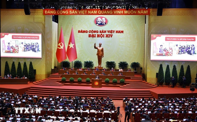 Phiên thảo luận tại hội trường về các văn kiện Đại hội, chiều 21/1. (Ảnh: TTXVN)