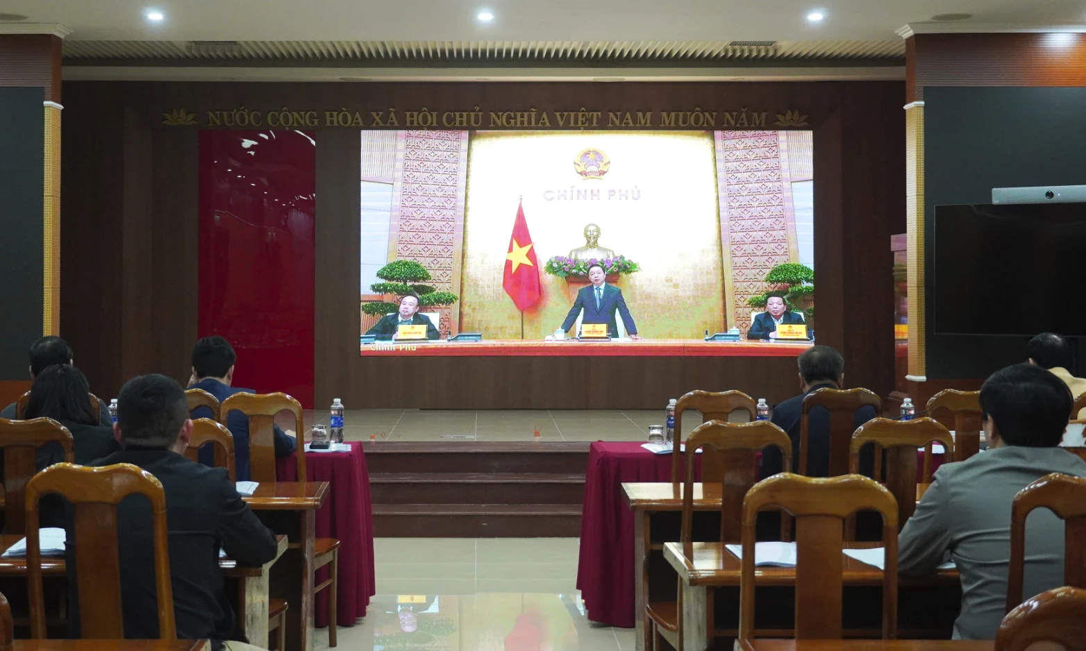 Quang cảnh hội nghị tại điểm cầu tỉnh Quảng Trị - Ảnh: X.P