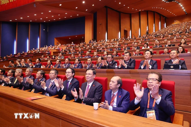 Các đại biểu dự phiên bế mạc Đại hội XIV của Đảng. (Ảnh: TTXVN)