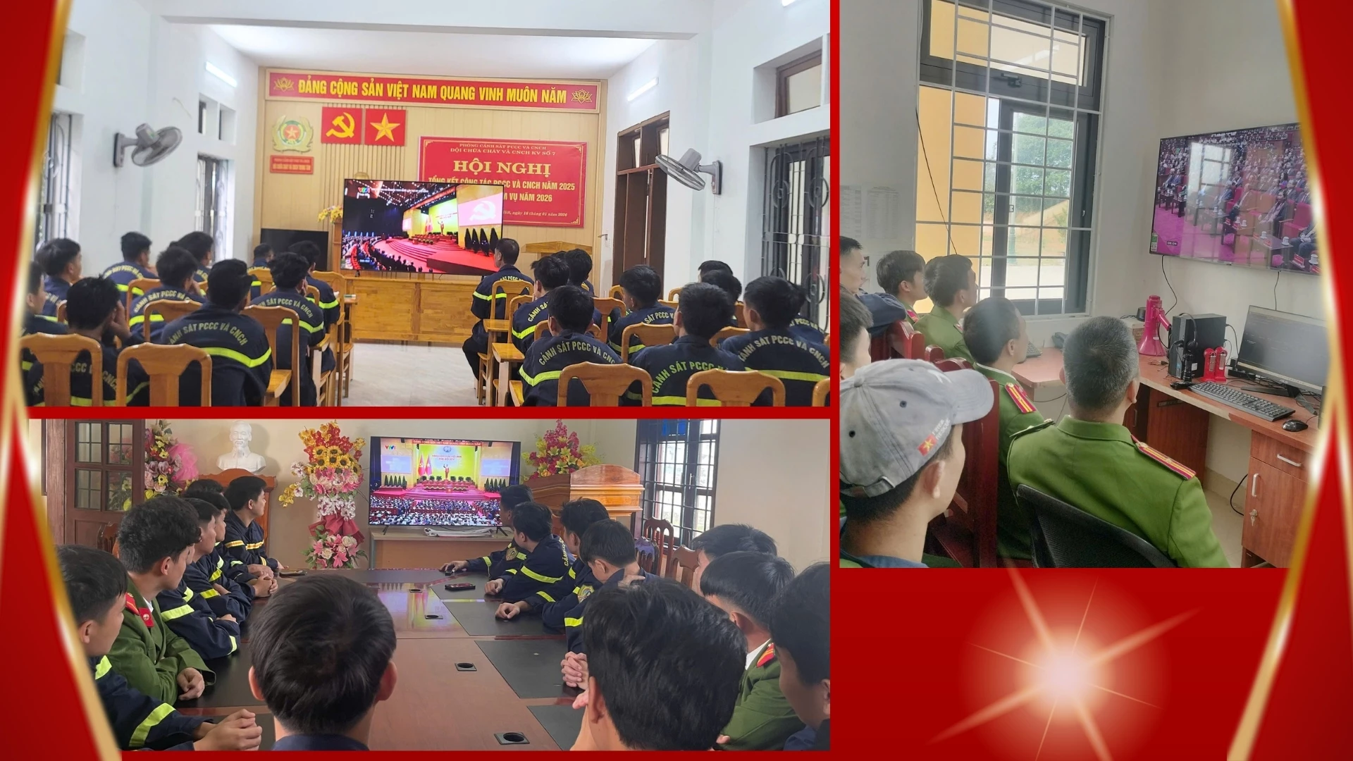 Trước đó, cán bộ chiến sĩ Phòng Cảnh sát PCCC và CNCH Công an tỉnh đã tổ chức theo dõi phiên khai mạc Đại hội XIV qua sóng truyền hình 