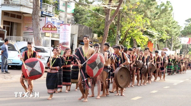 Đa sắc màu văn hóa tại Lễ hội đường phố tỉnh Gia Lai năm 2023. (Ảnh: Quang Thái/TTXVN)