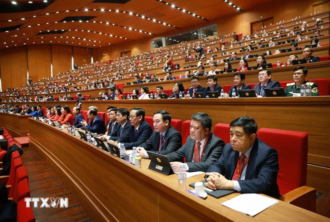 Đoàn đại biểu Đảng bộ tỉnh Khánh Hòa dự phiên thảo luận. (Ảnh: TTXVN)