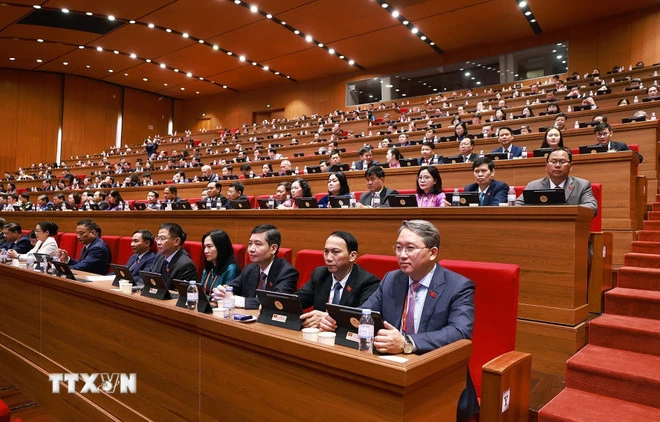 Đoàn đại biểu Đảng bộ tỉnh Đắk Lắk dự phiên thảo luận tại hội trường về các văn kiện Đại hội, sáng 21/1. (Ảnh: TTXVN)