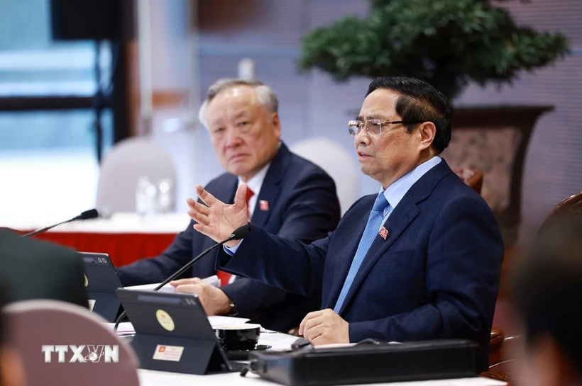 Ủy viên Bộ Chính trị, Thủ tướng Chính phủ Phạm Minh Chính phát biểu trong buổi thảo luận tại Đoàn. (Ảnh: TTXVN)